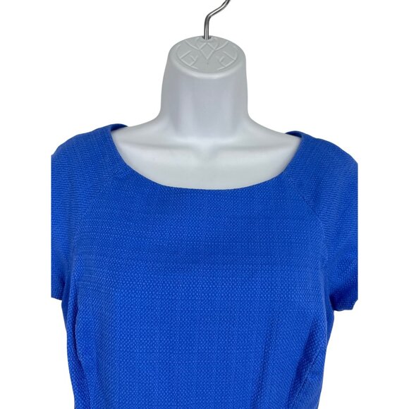 J. Crew Womens Royal Blue Basketweave Short Sleeve Dress Size 8 - Picture 2 of 7